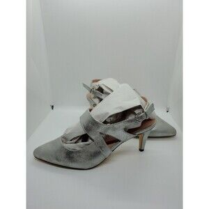 MIDNIGHT VELVET Women's Slingback Heels Size 10 M Distressed Silver Faux Leather